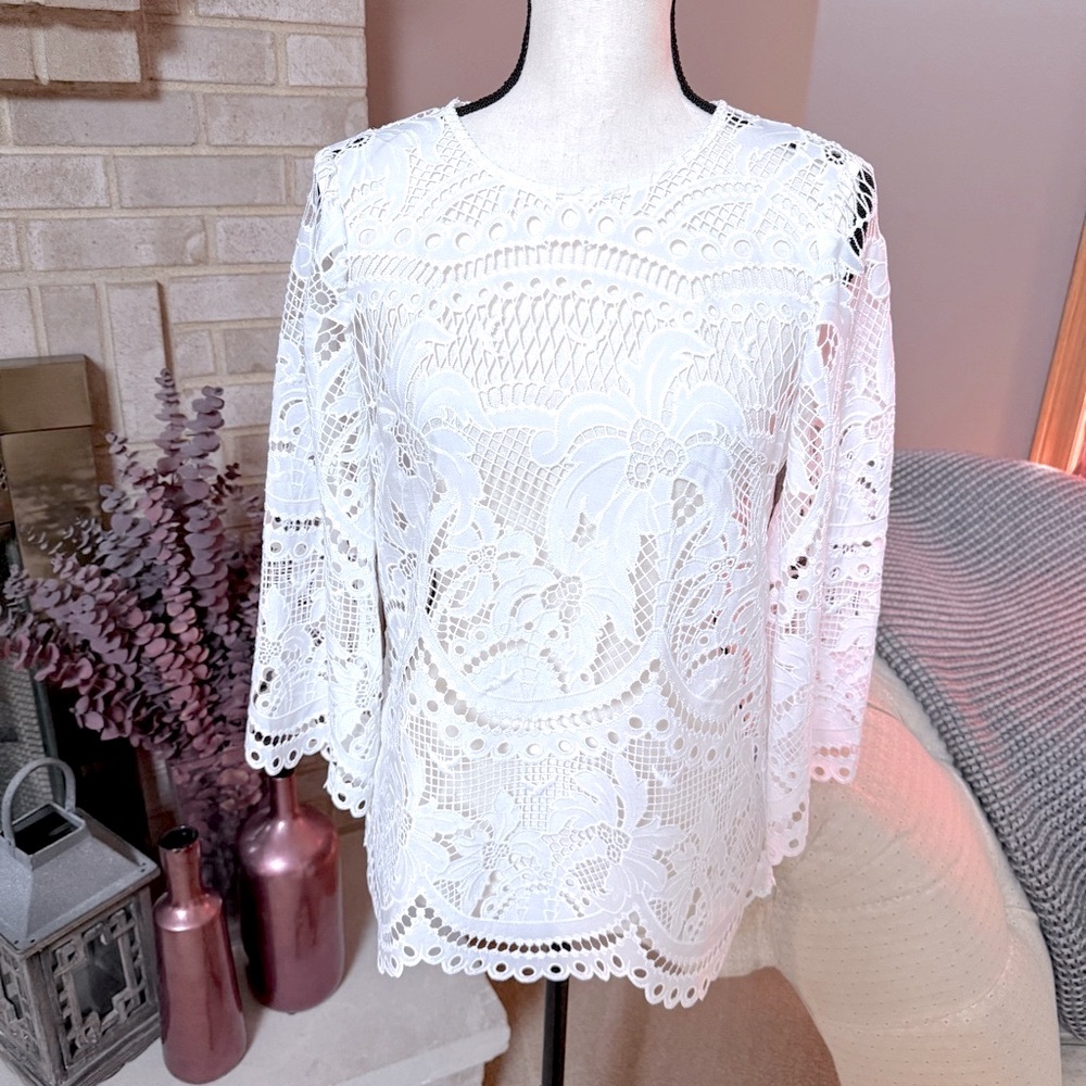 LILLY PULITZER Oaklynn Tunic Resort White Palms In Paradise Lace - White